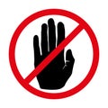 No entry, stop sign red vector illustration. Hand symbol. Hand icon. Royalty Free Stock Photo